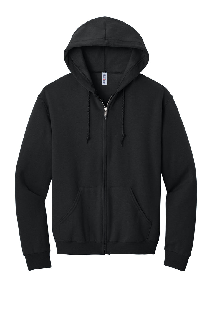 Front View of Black Jerzees - NuBlend Full-Zip Hooded Sweatshirt. 993M
