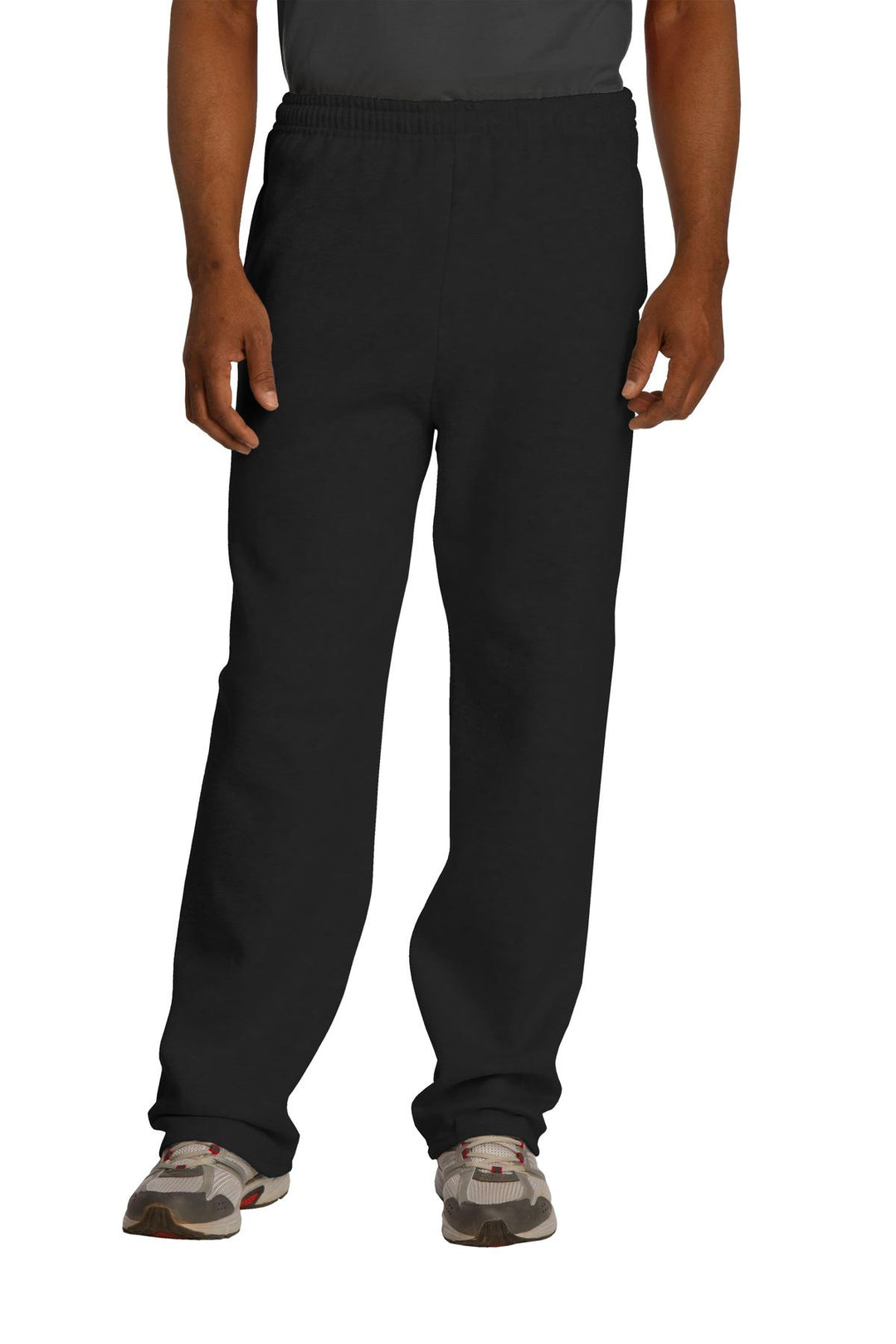 Front View of Black Jerzees NuBlend Open Bottom Pant with Pockets. 974MP