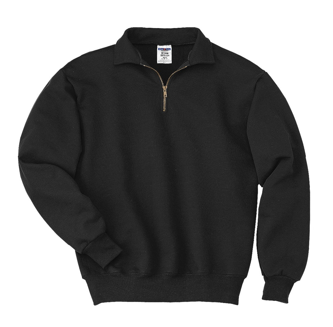 Front View of Black Jerzees Super Sweats NuBlend - 1/4-Zip Sweatshirt with Cadet Collar. 4528M