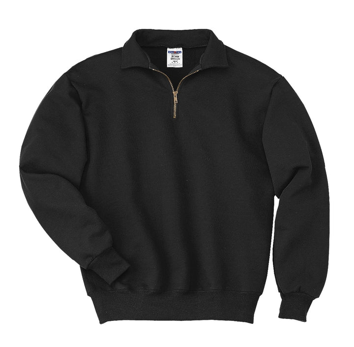 Front View of Black Jerzees Super Sweats NuBlend - 1/4-Zip Sweatshirt with Cadet Collar. 4528M