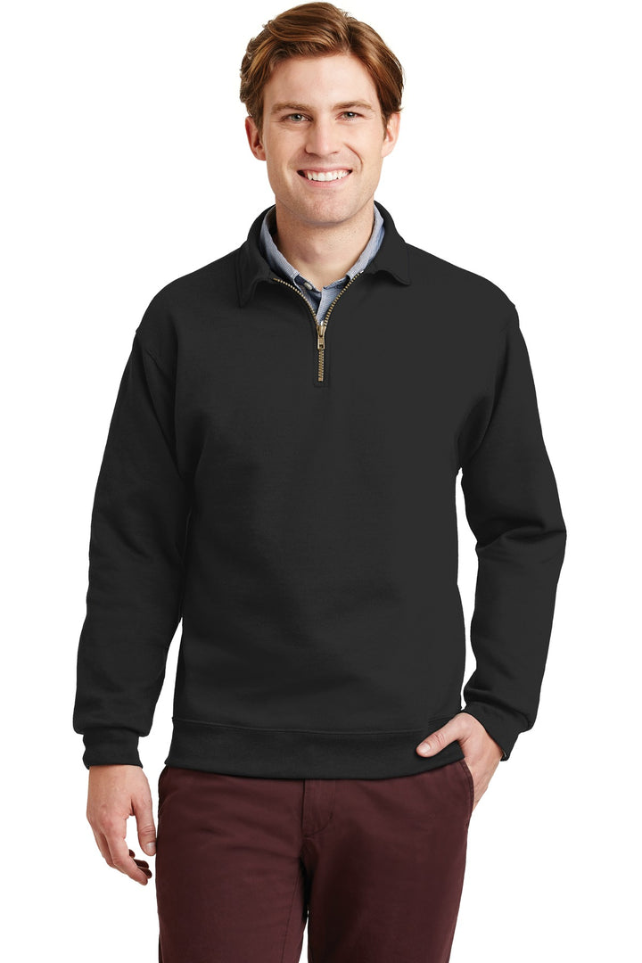 Front View of Black Jerzees Super Sweats NuBlend - 1/4-Zip Sweatshirt with Cadet Collar. 4528M