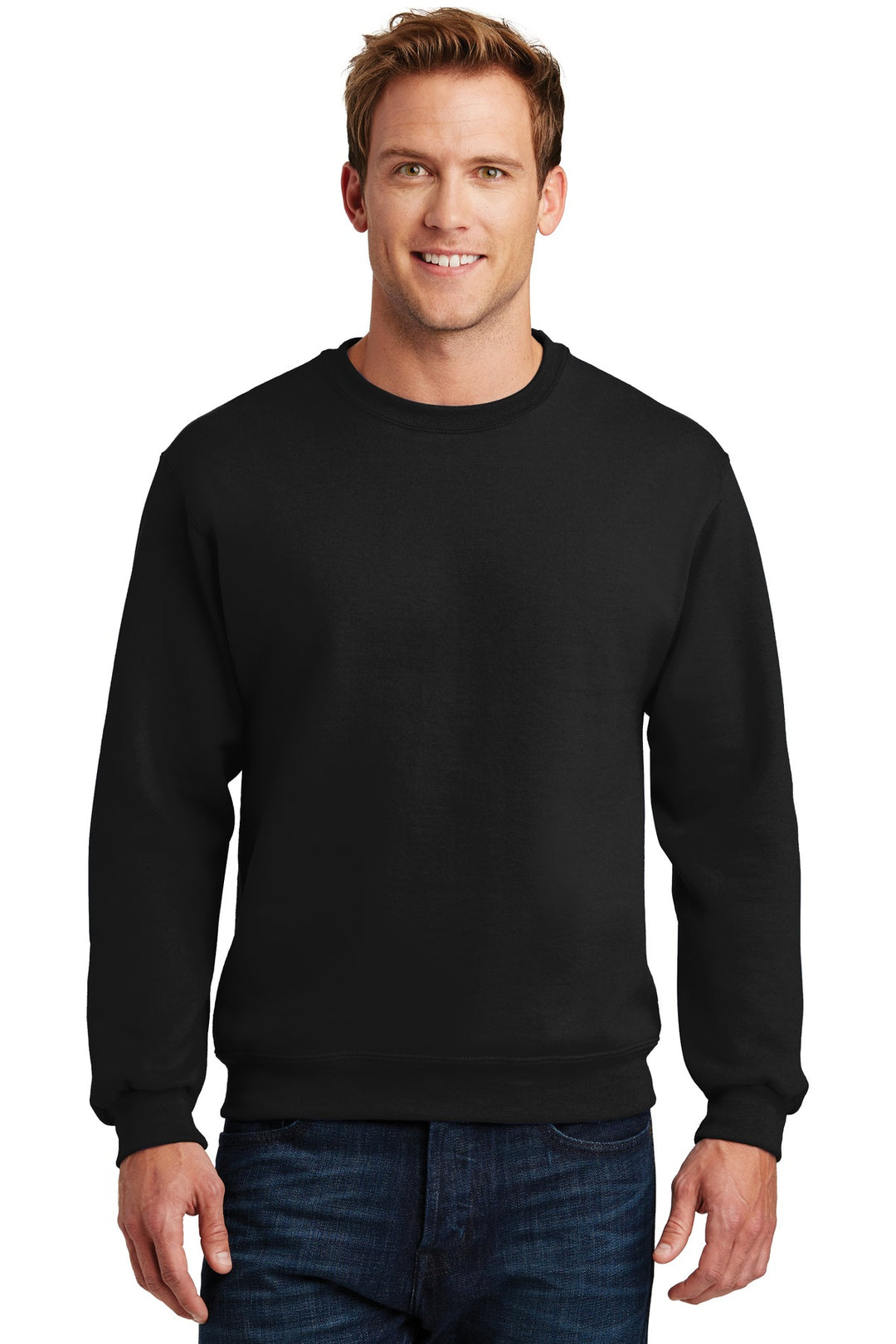 Front View of Black Jerzees Super Sweats NuBlend - Crewneck Sweatshirt. 4662M