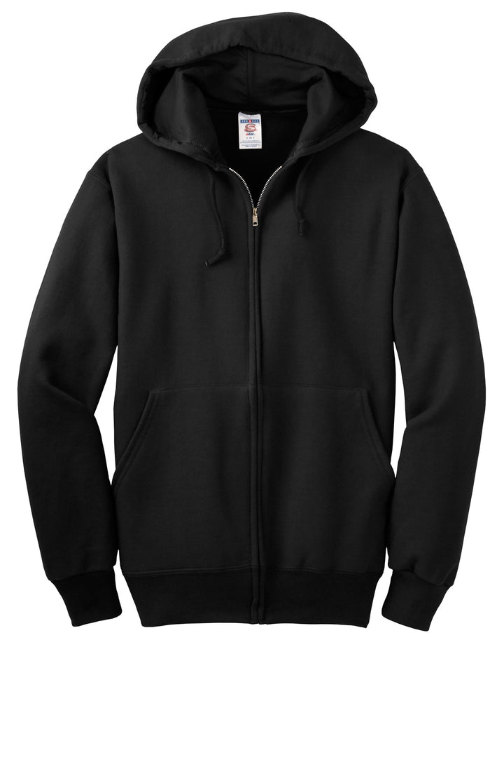 Front View of Black Jerzees Super Sweats NuBlend - Full-Zip Hooded Sweatshirt. 4999M