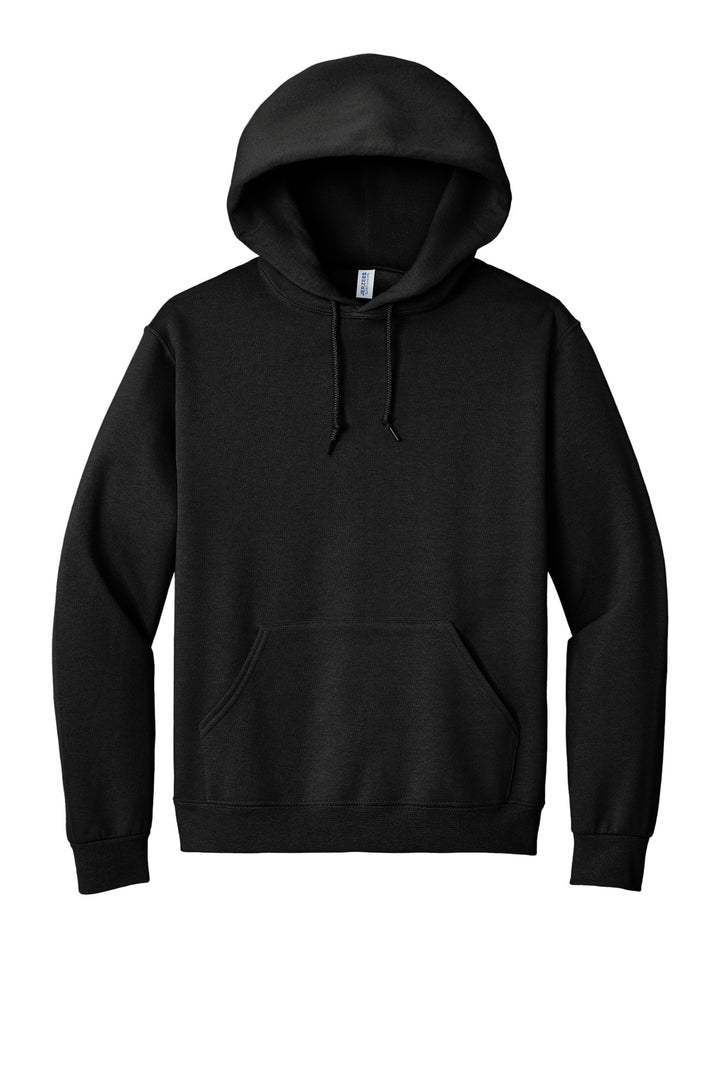 Front View of Black Jerzees Super Sweats NuBlend - Pullover Hooded Sweatshirt. 4997M