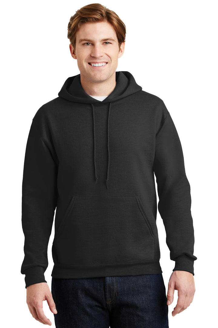 Front View of Black Jerzees Super Sweats NuBlend - Pullover Hooded Sweatshirt. 4997M