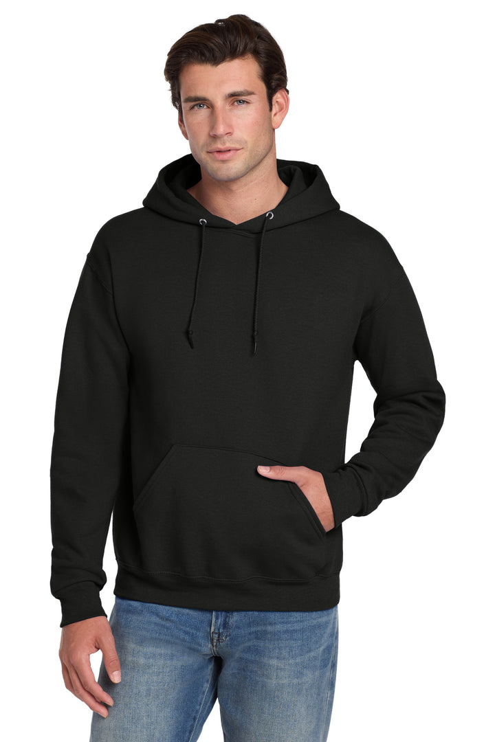Front View of Black Jerzees Super Sweats NuBlend - Pullover Hooded Sweatshirt. 4997M