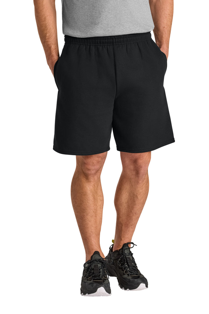 Front View of Black Jerzees Unisex NuBlend Pocketed Sweat Short 978MP
