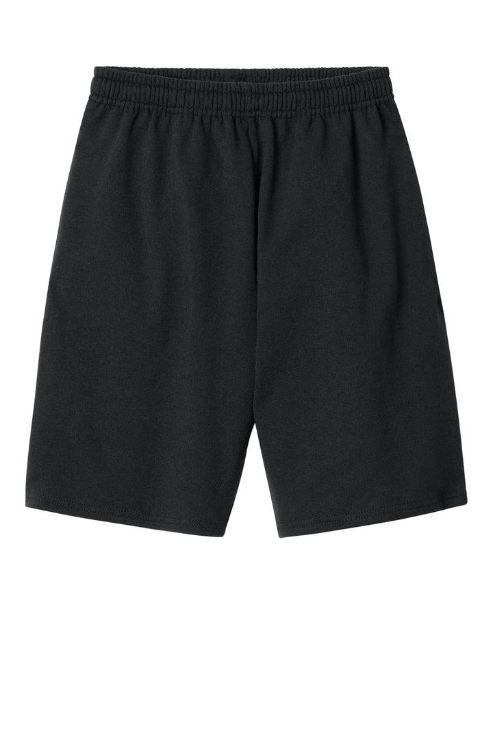 Front View of Black Jerzees Unisex NuBlend Pocketed Sweat Short 978MP