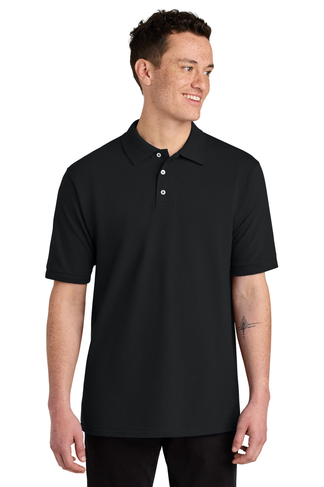Front View of Black Jerzees Unisex Premium Ring Spun Cotton Pique Sport Shirt 443M