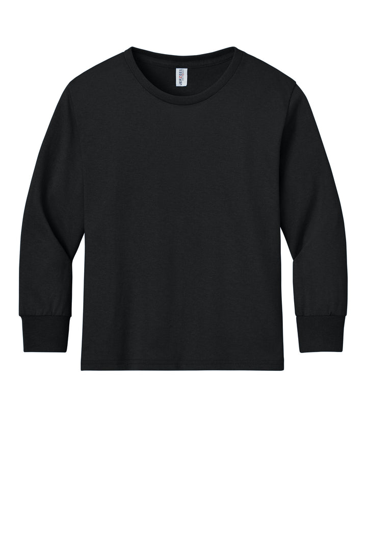 Front View of Black Jerzees Youth Dri-Power 50/50 Cotton/Poly Long Sleeve 29BL