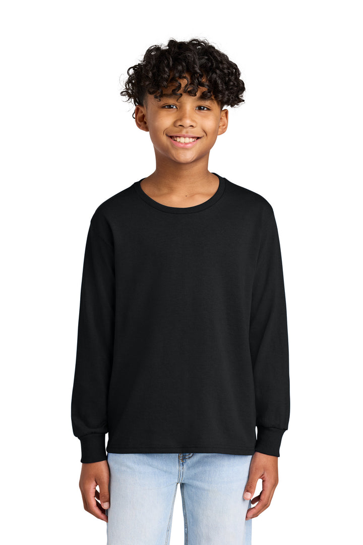 Front View of Black Jerzees Youth Dri-Power 50/50 Cotton/Poly Long Sleeve 29BL