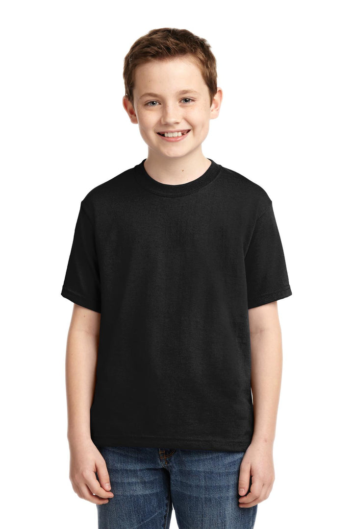 Front View of Black Jerzees - Youth Dri-Power 50/50 Cotton/Poly T-Shirt. 29B