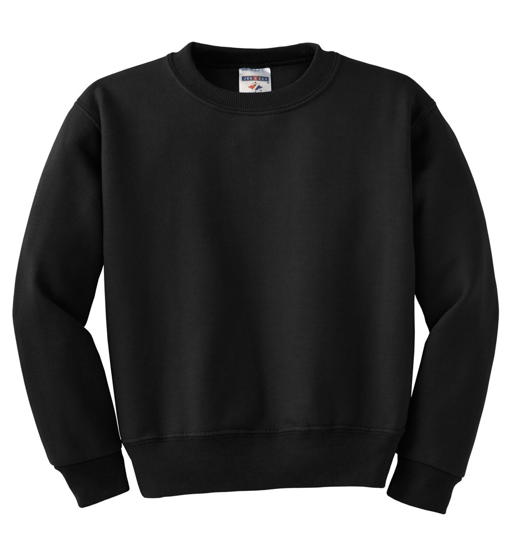 Front View of Black Jerzees - Youth NuBlend Crewneck Sweatshirt. 562B