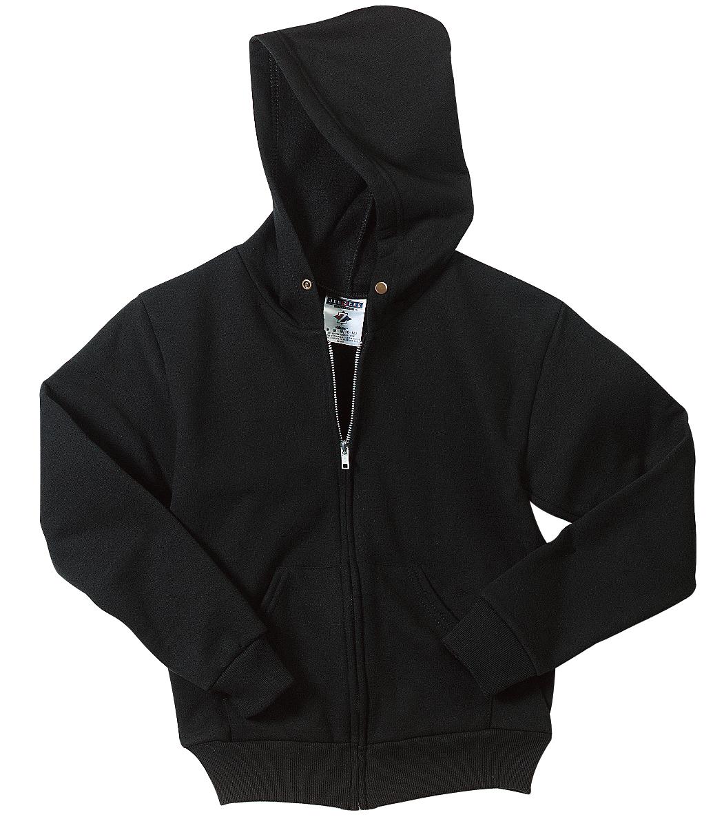 Front View of Black Jerzees - Youth NuBlend Full-Zip Hooded Sweatshirt. 993B