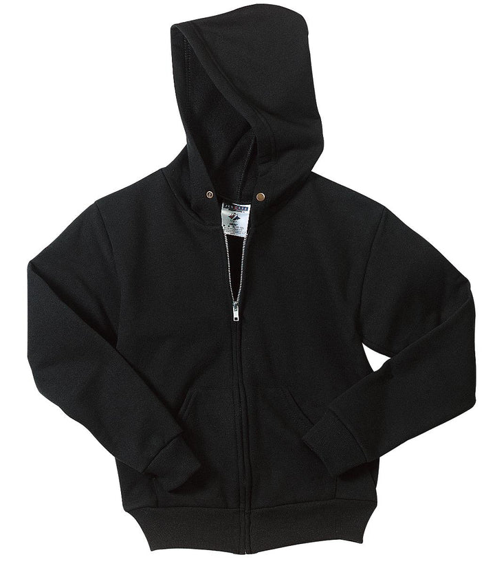 Front View of Black Jerzees - Youth NuBlend Full-Zip Hooded Sweatshirt. 993B