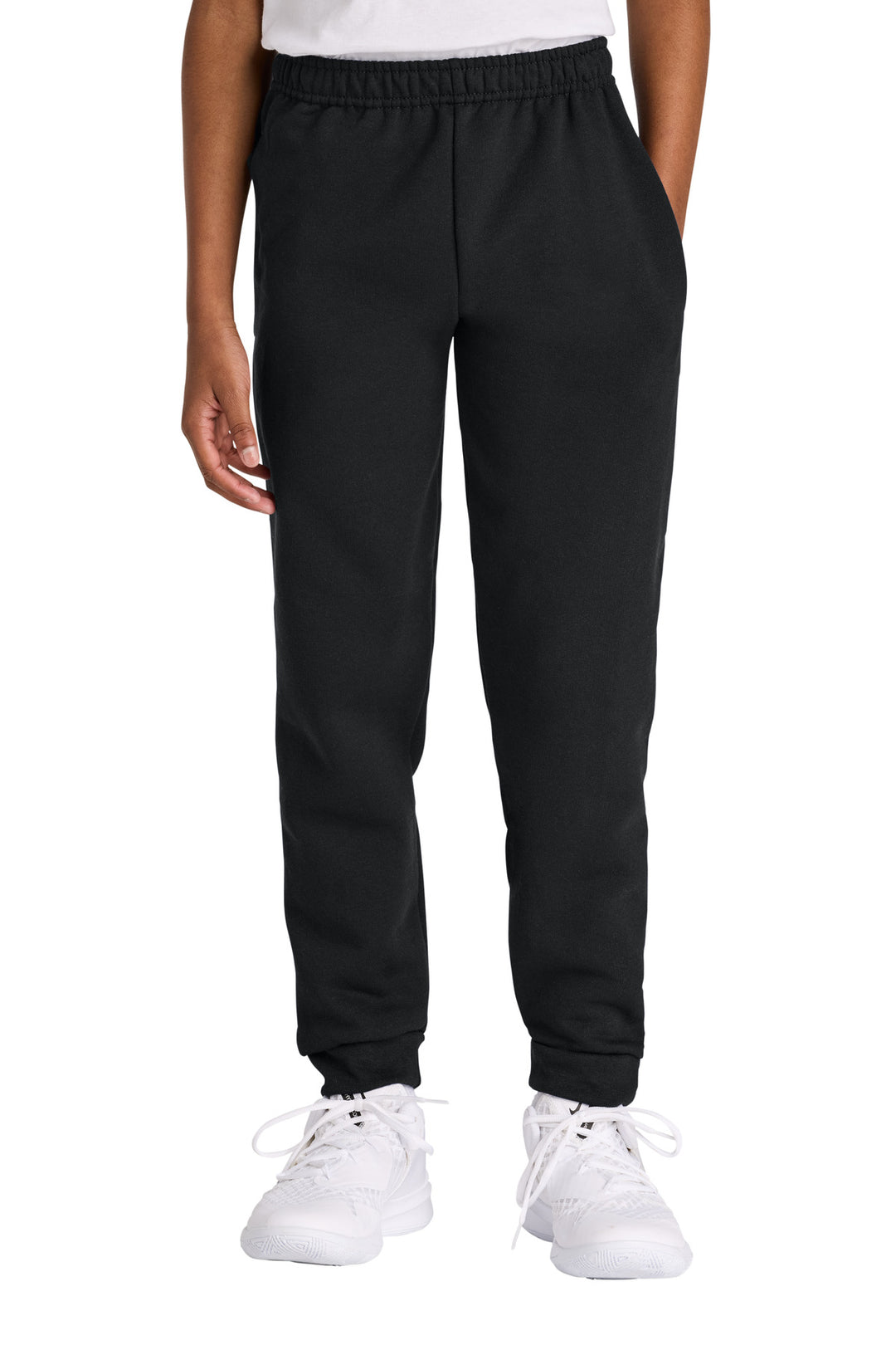 Front View of Black Jerzees Youth NuBlend Jogger Sweatpant 975B