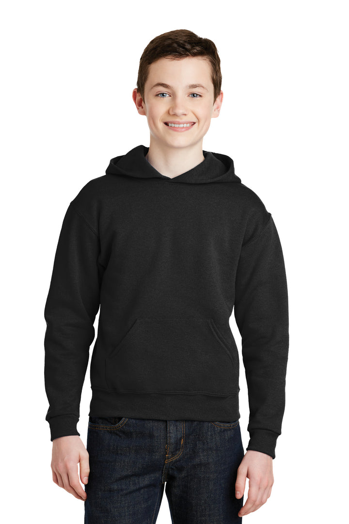 Front View of Black Jerzees - Youth NuBlend Pullover Hooded Sweatshirt. 996Y