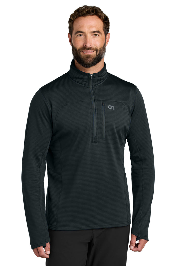Front View of Black LIMITED EDITION Outdoor Research Tech Grid 1/4-Zip Fleece OR322267