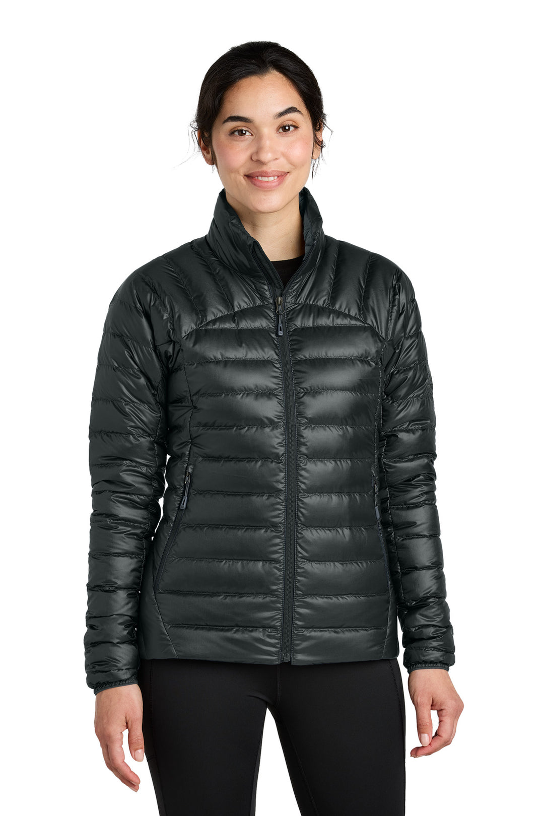 Front View of Black LIMITED EDITION Outdoor Research Women's 800 Tech Down Jacket OR322229