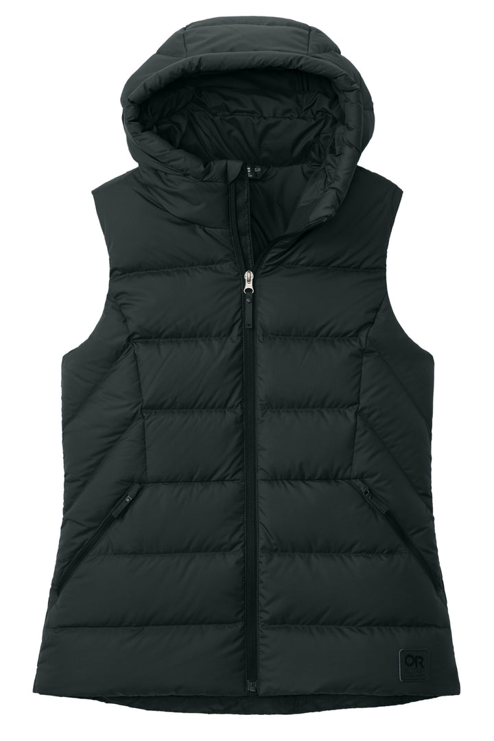 Front View of Black LIMITED EDITION Outdoor Research Women's Coldsnap Hooded Down Vest OR322218