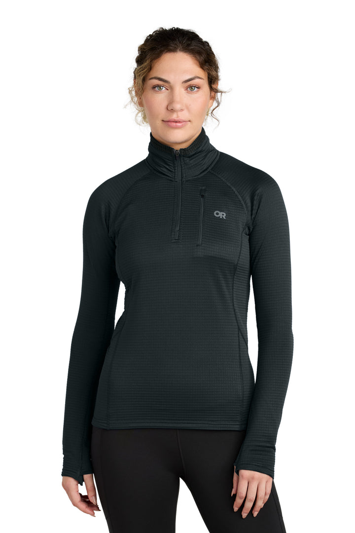 Front View of Black LIMITED EDITION Outdoor Research Women's Tech Grid 1/4-Zip Fleece OR322263