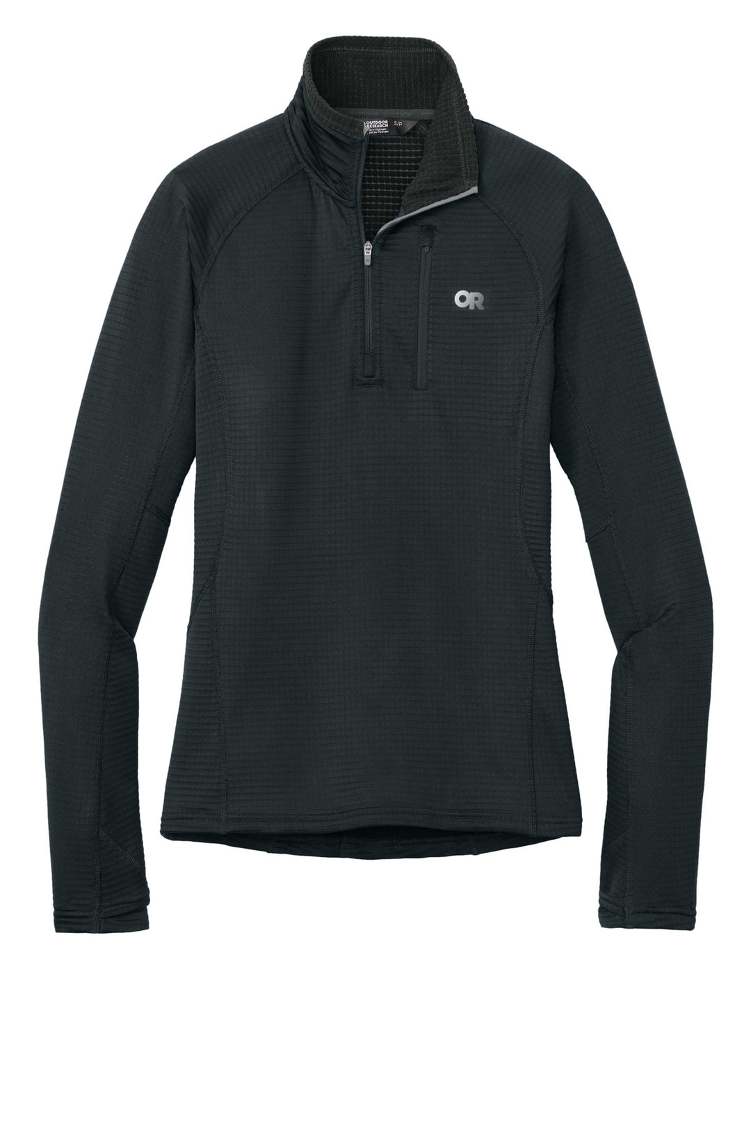 Front View of Black LIMITED EDITION Outdoor Research Women's Tech Grid 1/4-Zip Fleece OR322263