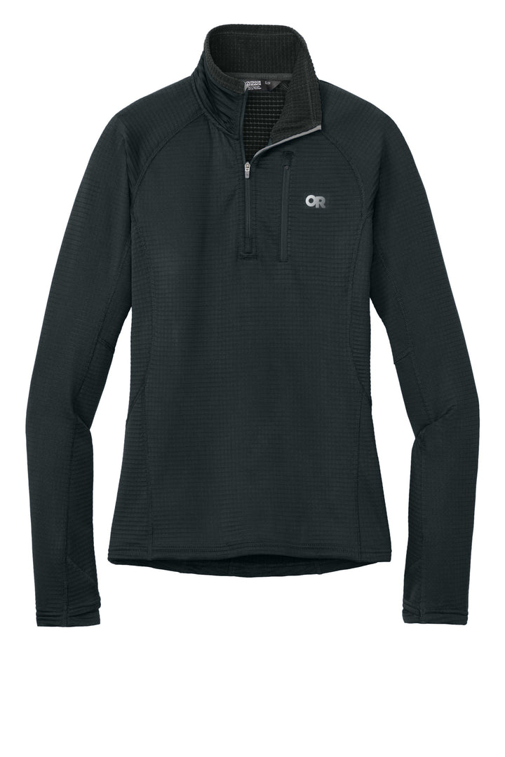 Front View of Black LIMITED EDITION Outdoor Research Women's Tech Grid 1/4-Zip Fleece OR322263