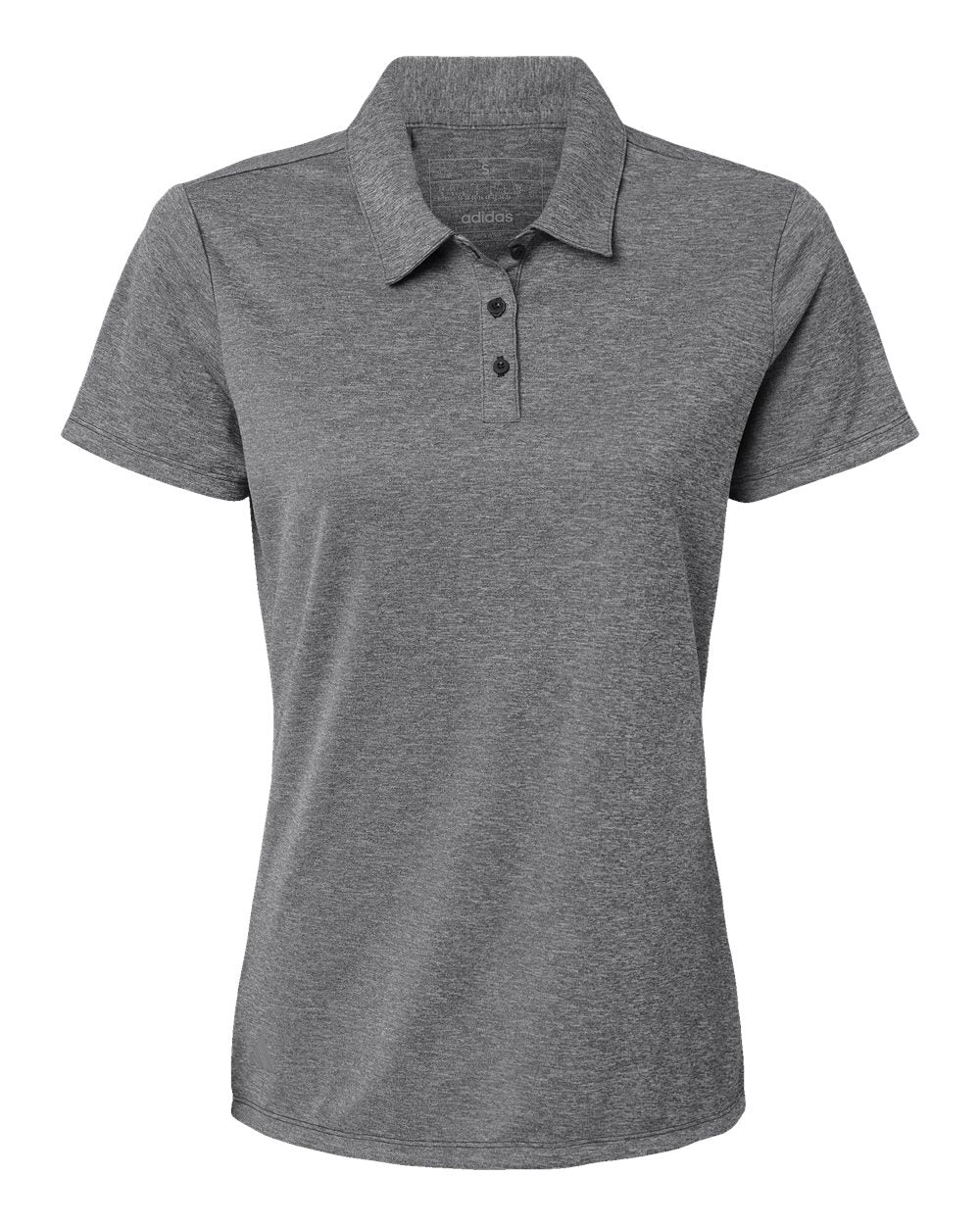Front View of Black Melange Women's Heathered Polo - A583