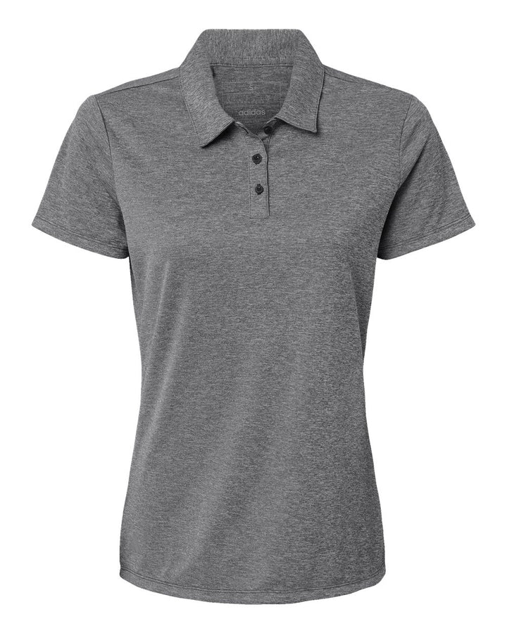 Front View of Black Melange Women's Heathered Polo - A583