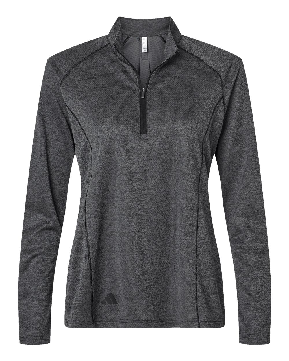 Front View of Black Melange Women's Space Dyed Quarter-Zip Pullover - A594