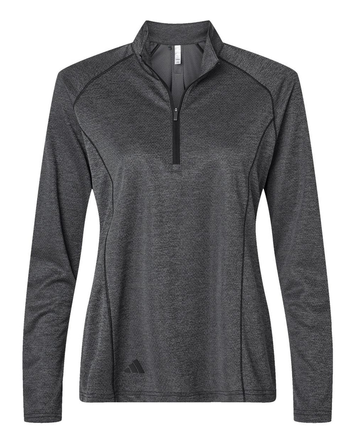 Front View of Black Melange Women's Space Dyed Quarter-Zip Pullover - A594