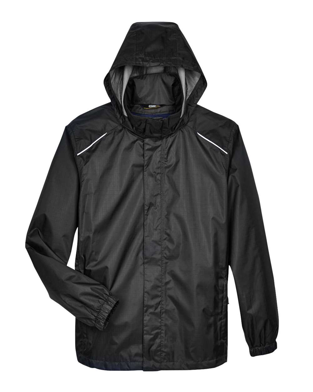 Front View of Black Men's Climate Seam Sealed Lightweight Variegated Ripstop Jacket - 88185