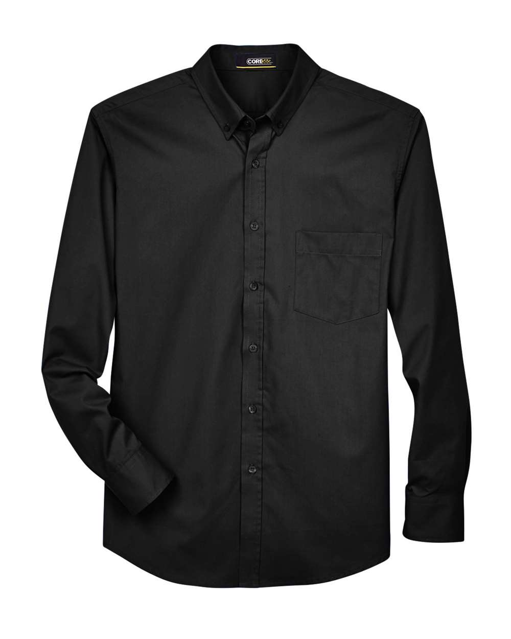 Front View of Black Men's Operate Twill Dress Shirt - 88193