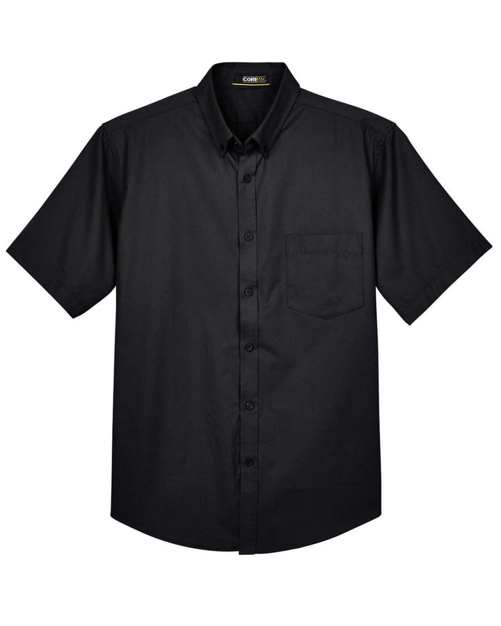 Front View of Black Men's Tall Optimum Short Sleeve Twill Dress Shirt - 88194T
