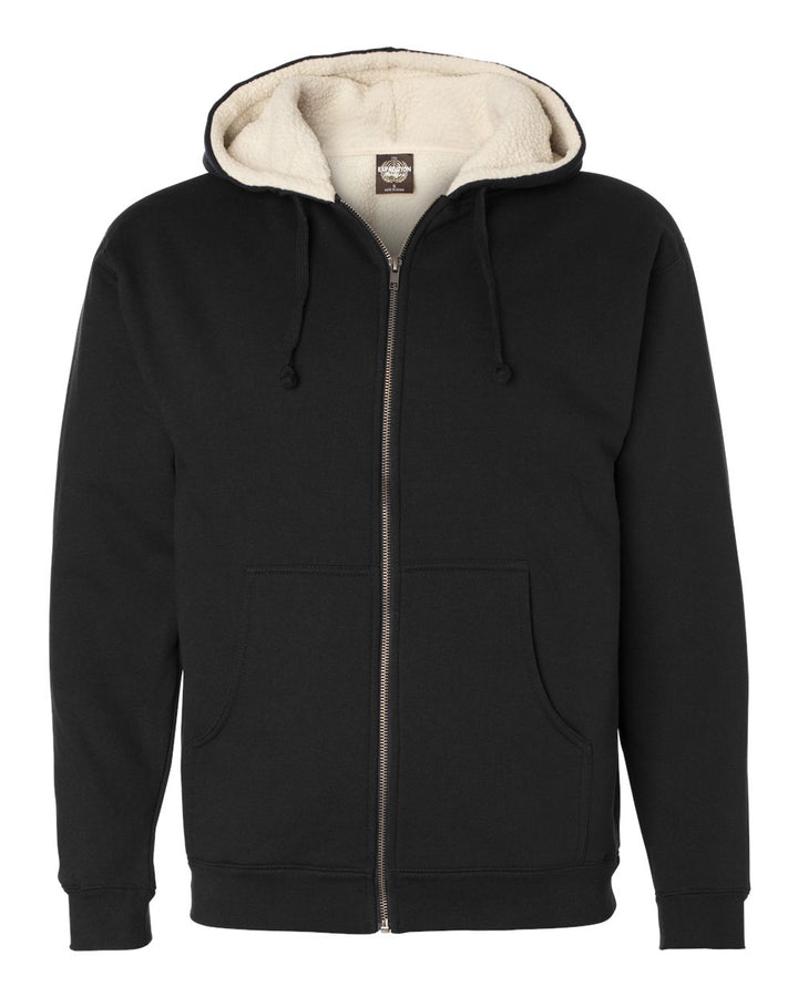 Front View of Black/ Natural Sherpa-Lined Full-Zip Hooded Sweatshirt - EXP40SHZ