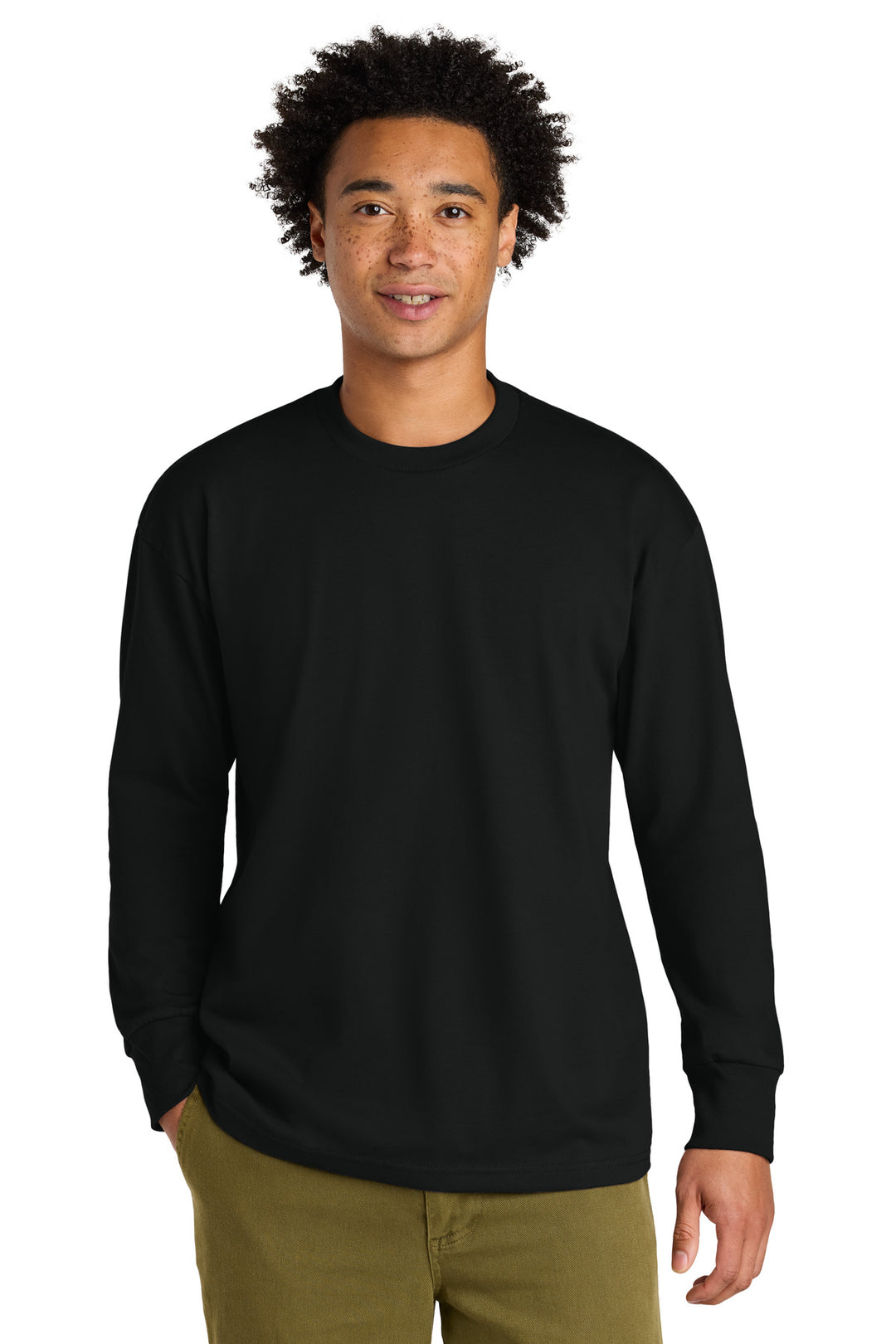 Front View of Black Next Level Apparel Heavyweight Long Sleeve Tee NL7211
