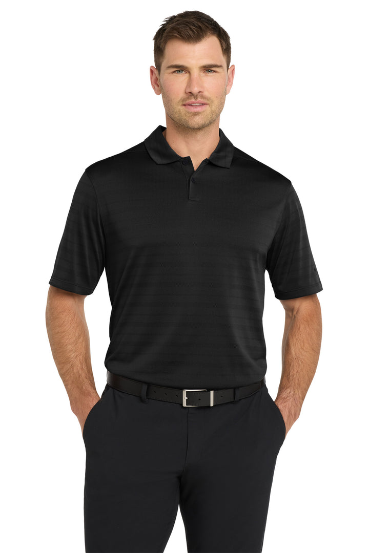 Front View of Black Nike Dri-FIT Vapor Jacquard Polo NKDC2115