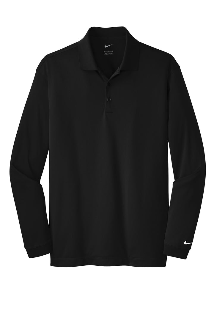 Front View of Black Nike Tall Long Sleeve Dri-FIT Stretch Tech Polo. 604940
