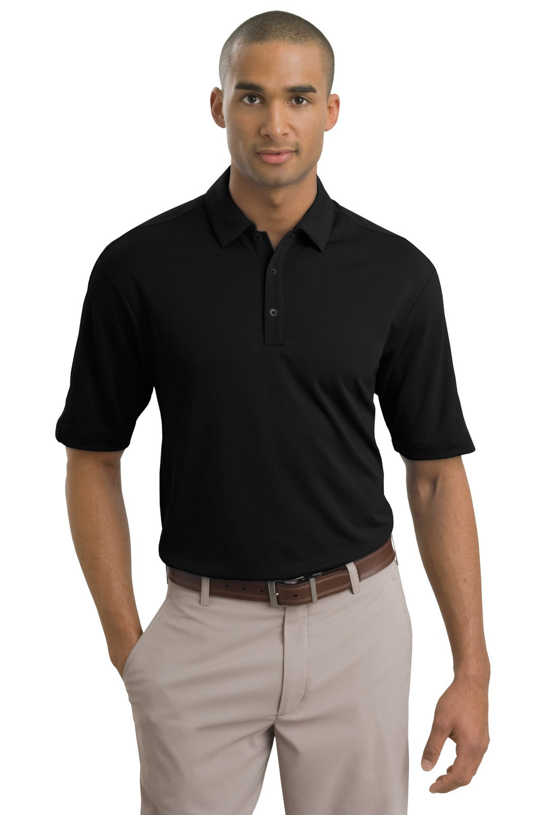 Front View of Black Nike Tech Sport Dri-FIT Polo. 266998