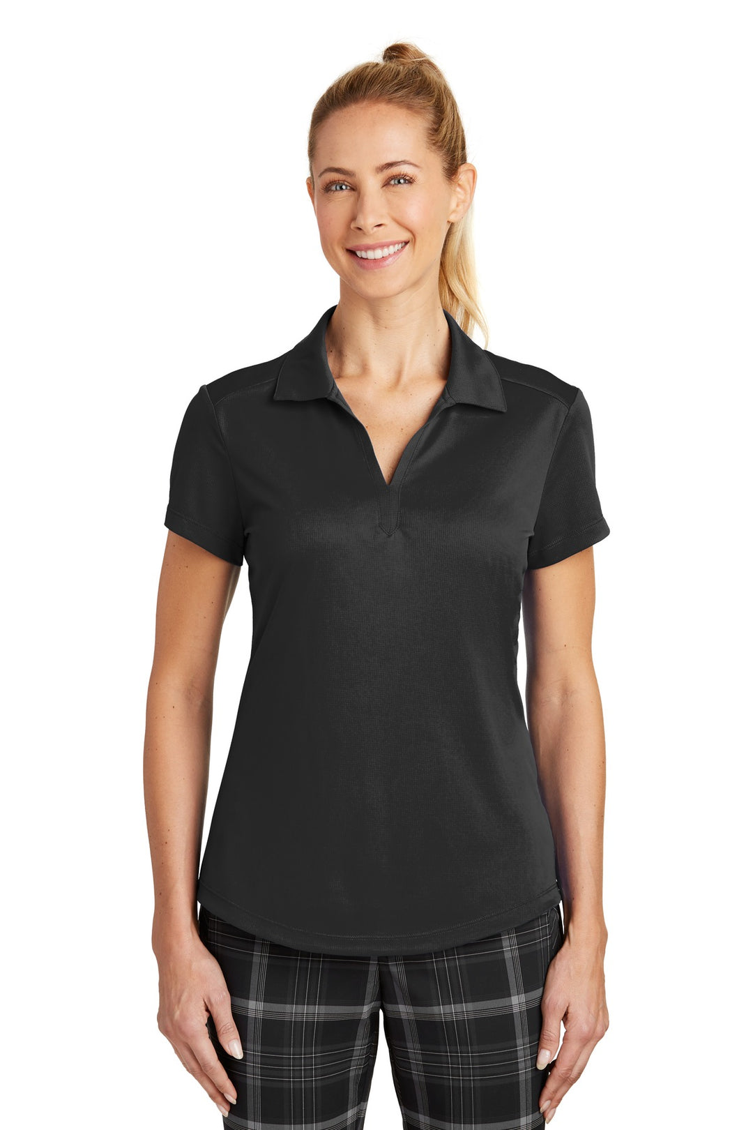 Front View of Black Nike Women's Dri-FIT Legacy Polo. 838957