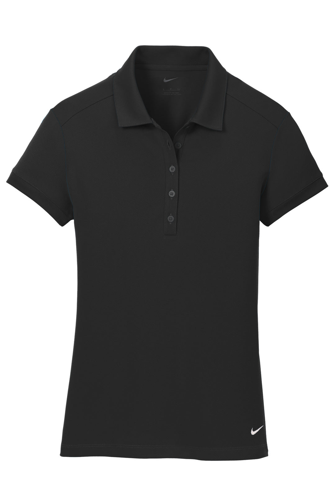 Front View of Black Nike Women's Dri-FIT Solid Icon Pique Modern Fit Polo. 746100