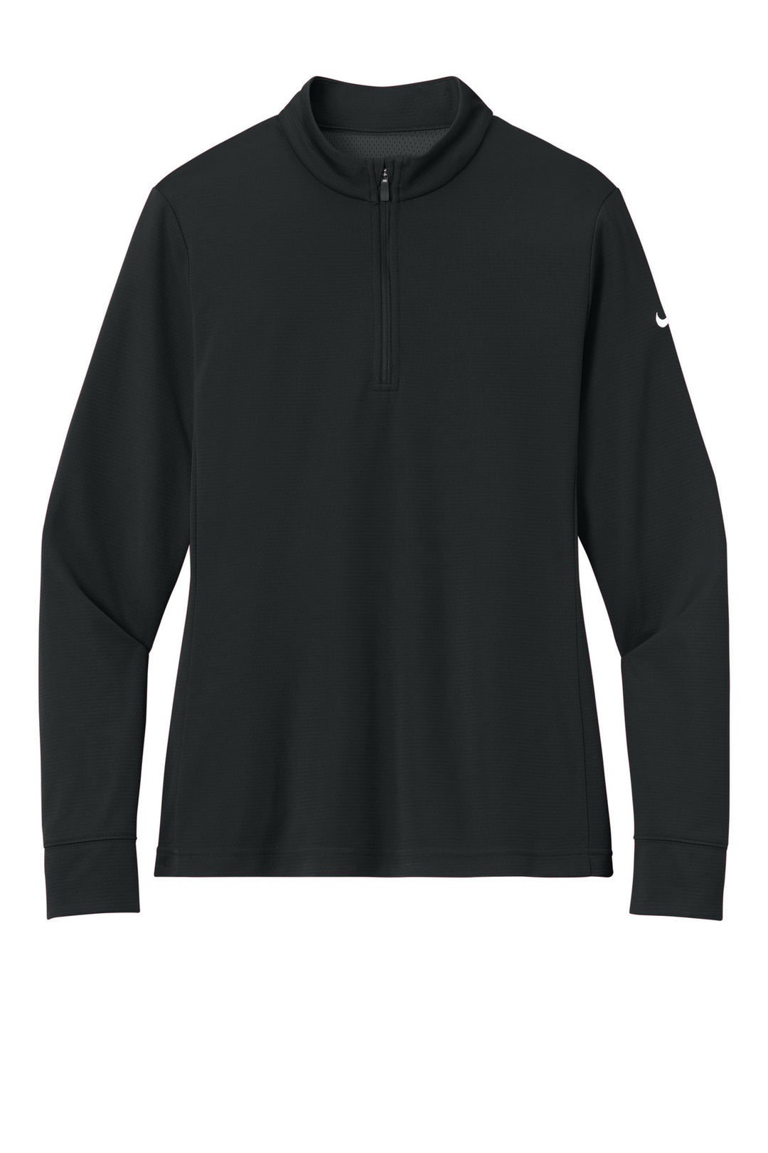 Front View of Black Nike Women's Essential 1/2-Zip Cover-Up NKHM7969