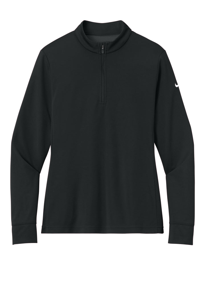 Front View of Black Nike Women's Essential 1/2-Zip Cover-Up NKHM7969