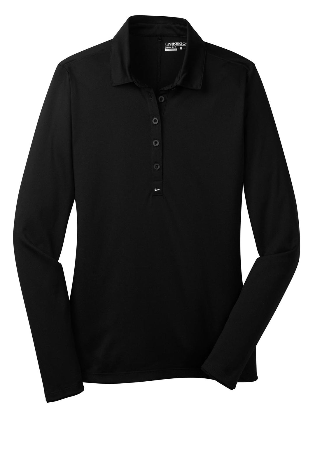 Front View of Black Nike Women's Long Sleeve Dri-FIT Stretch Tech Polo. 545322