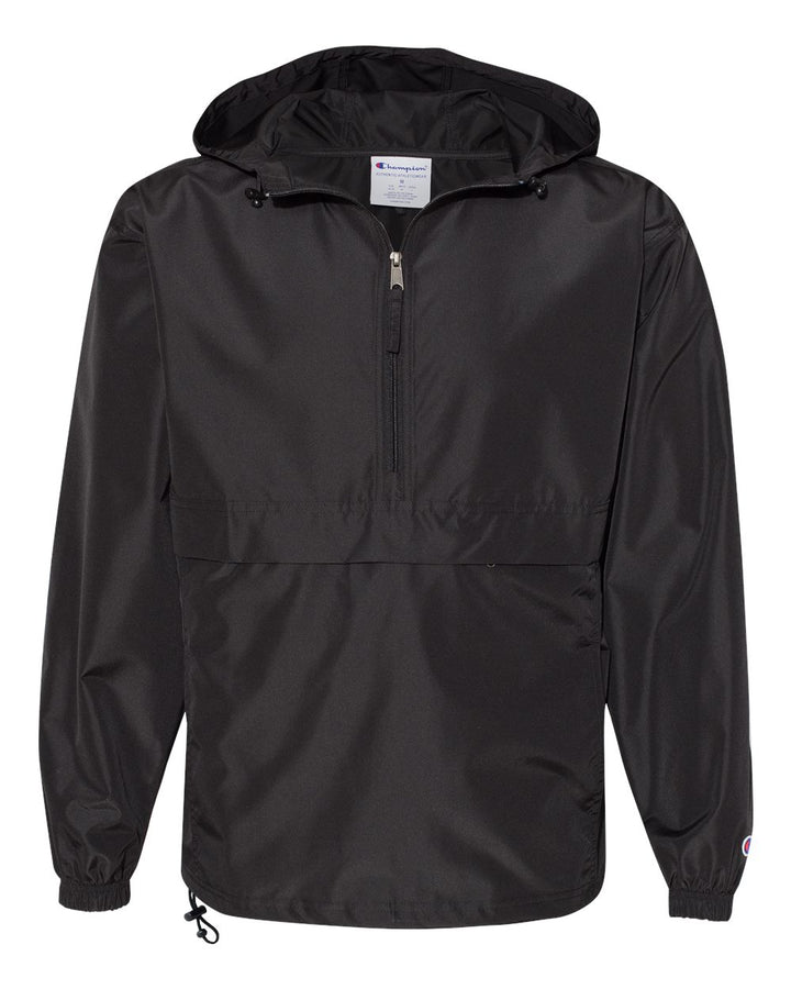 Front View of Black Packable Anorak Jacket - CO200