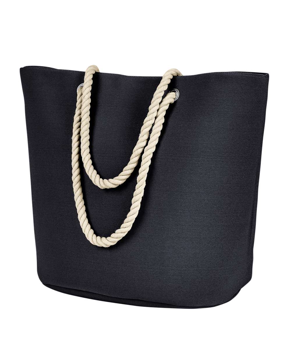 Front View of Black Polyester Canvas Rope Tote - BE256
