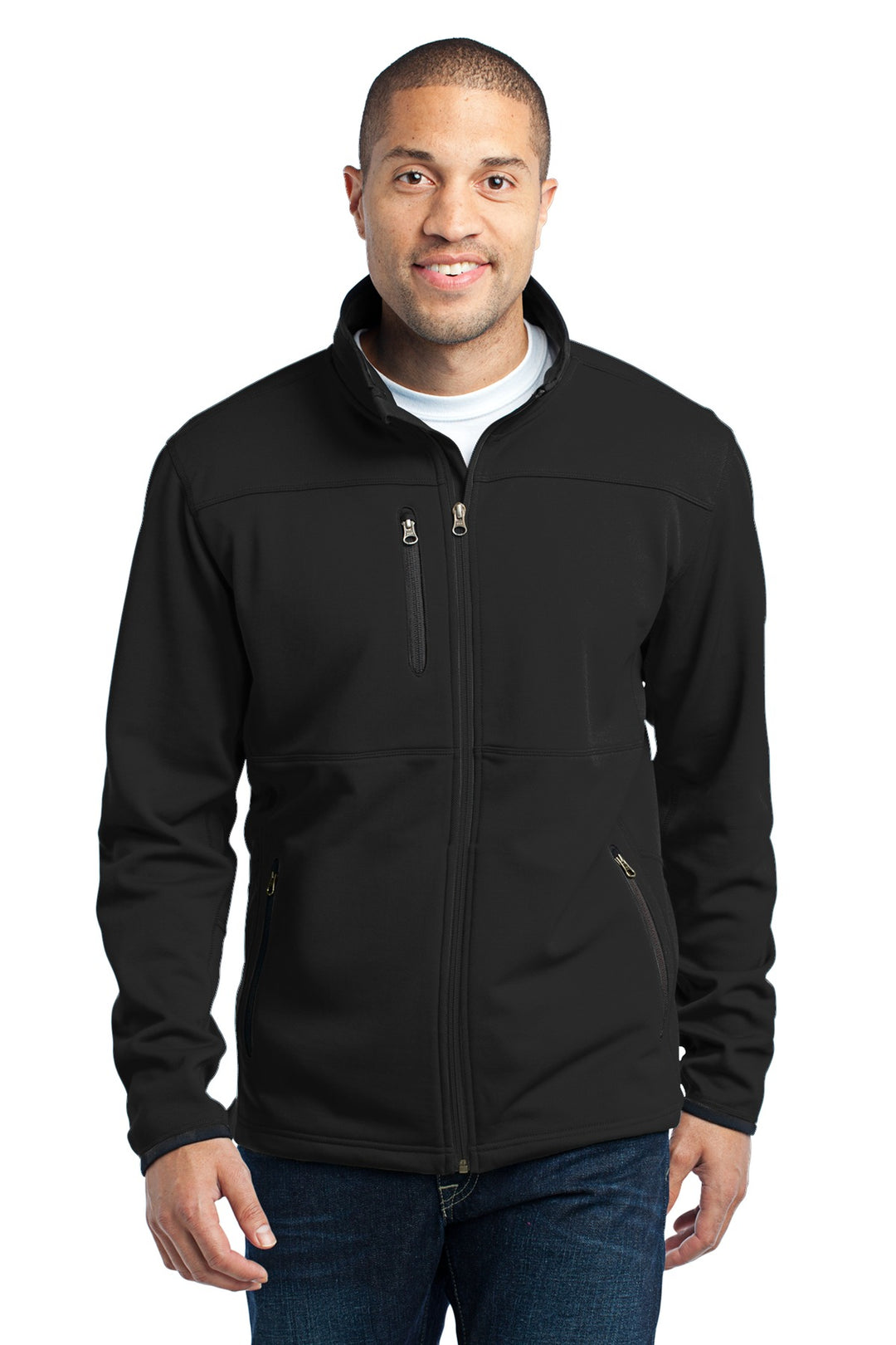 Front View of Black Port Authority Pique Fleece Jacket. F222