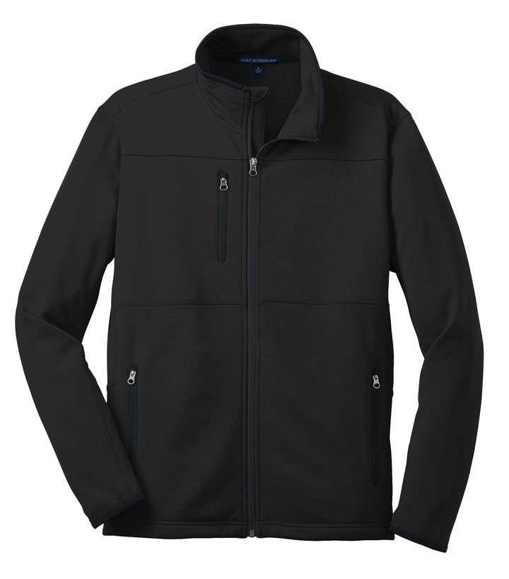 Front View of Black Port Authority Pique Fleece Jacket. F222