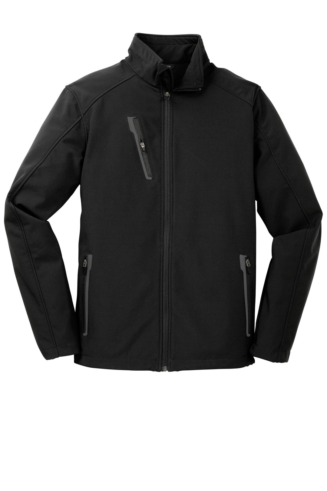 Front View of Black Port Authority Welded Soft Shell Jacket. J324