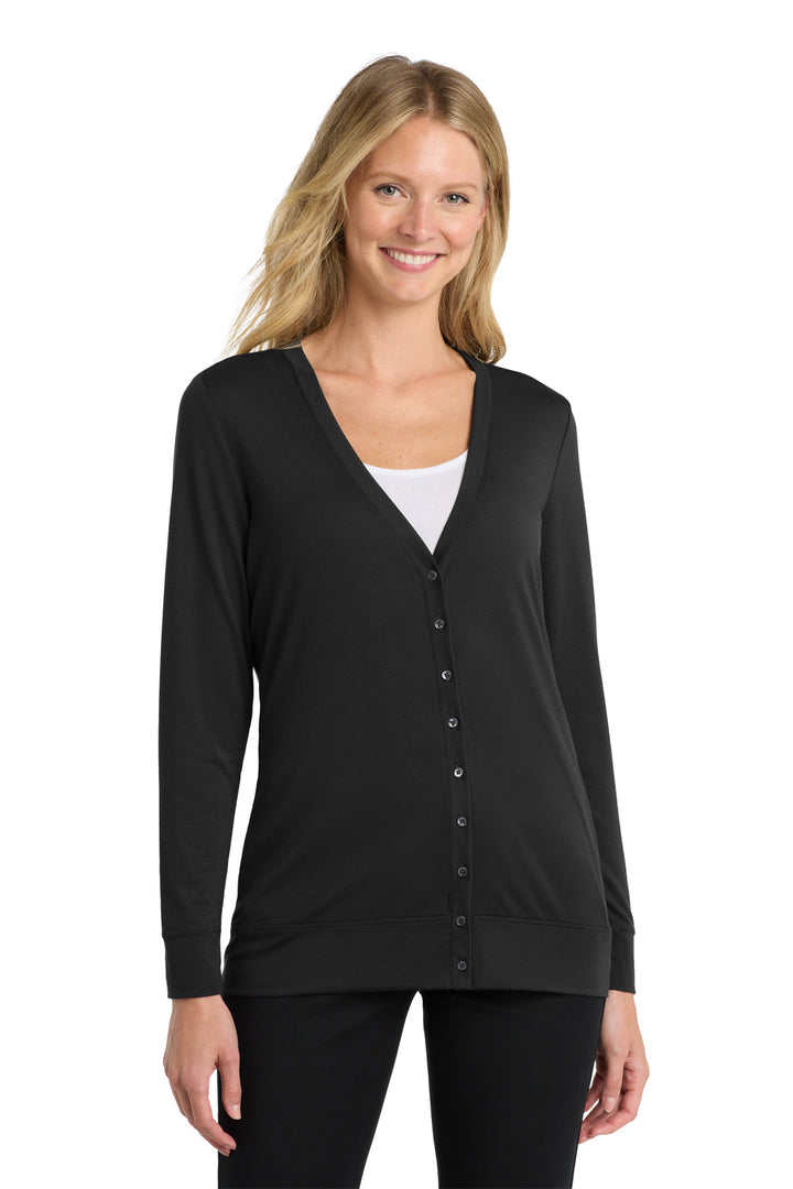 Front View of Black Port Authority Women's Concept Cardigan. L545